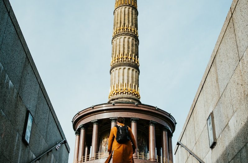 a person walking up a set of stairs